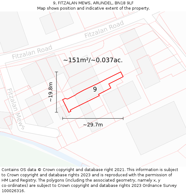 9, FITZALAN MEWS, ARUNDEL, BN18 9LF: Plot and title map