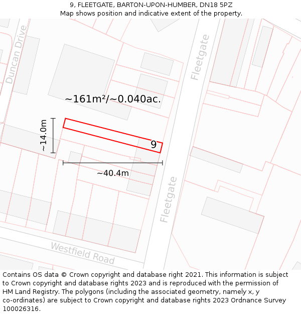 9, FLEETGATE, BARTON-UPON-HUMBER, DN18 5PZ: Plot and title map