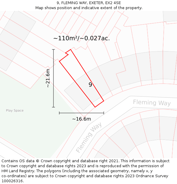 9, FLEMING WAY, EXETER, EX2 4SE: Plot and title map