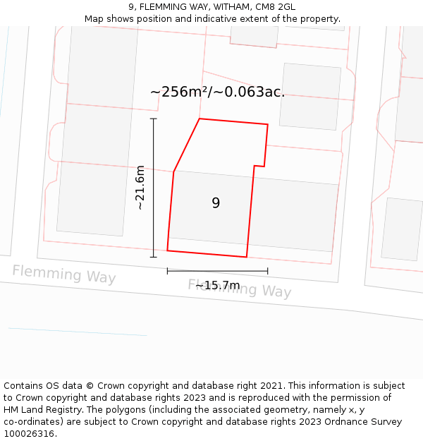 9, FLEMMING WAY, WITHAM, CM8 2GL: Plot and title map