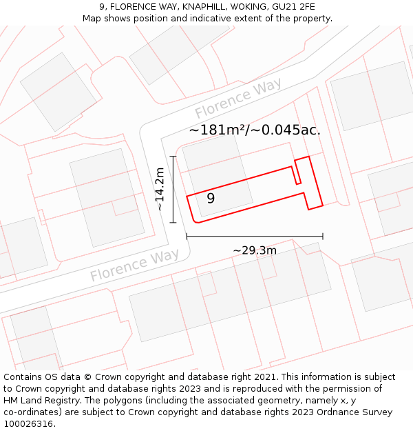 9, FLORENCE WAY, KNAPHILL, WOKING, GU21 2FE: Plot and title map
