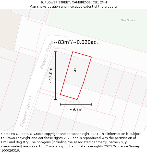 9, FLOWER STREET, CAMBRIDGE, CB1 2NH: Plot and title map