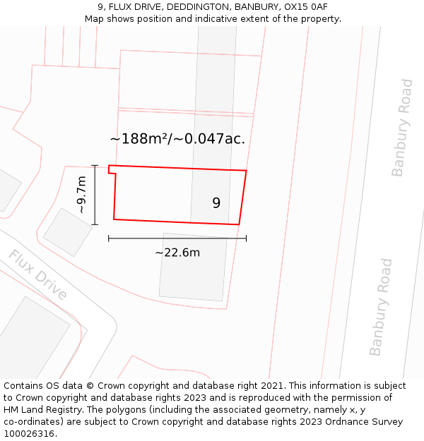 9, FLUX DRIVE, DEDDINGTON, BANBURY, OX15 0AF: Plot and title map
