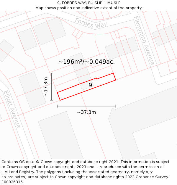 9, FORBES WAY, RUISLIP, HA4 9LP: Plot and title map