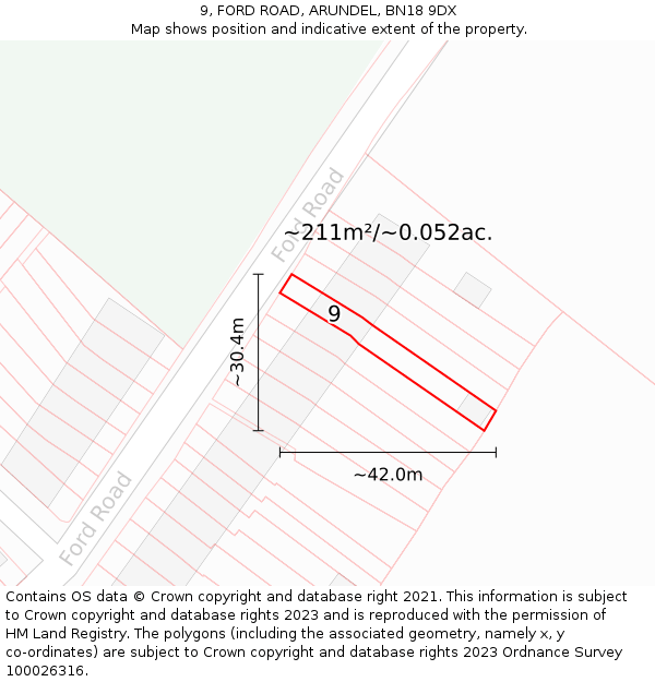 9, FORD ROAD, ARUNDEL, BN18 9DX: Plot and title map