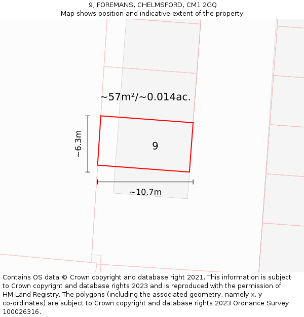 9, FOREMANS, CHELMSFORD, CM1 2GQ: Plot and title map