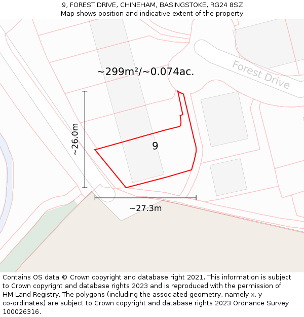 9, FOREST DRIVE, CHINEHAM, BASINGSTOKE, RG24 8SZ: Plot and title map