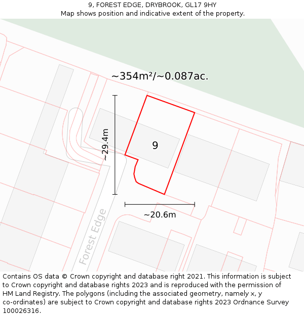 9, FOREST EDGE, DRYBROOK, GL17 9HY: Plot and title map