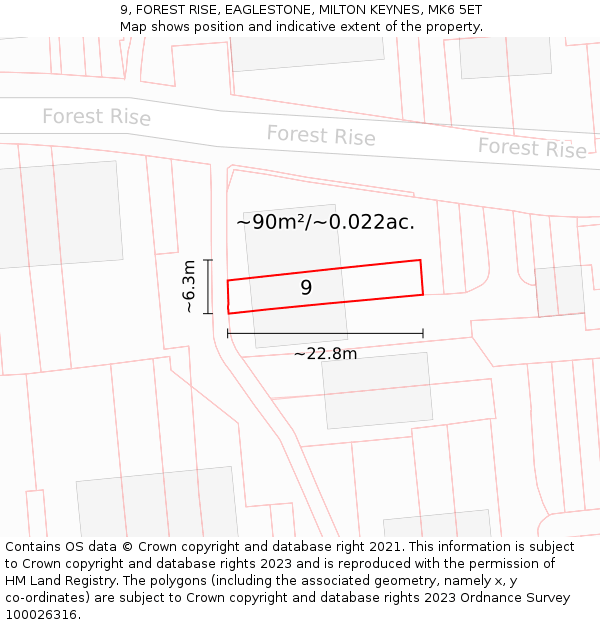 9, FOREST RISE, EAGLESTONE, MILTON KEYNES, MK6 5ET: Plot and title map
