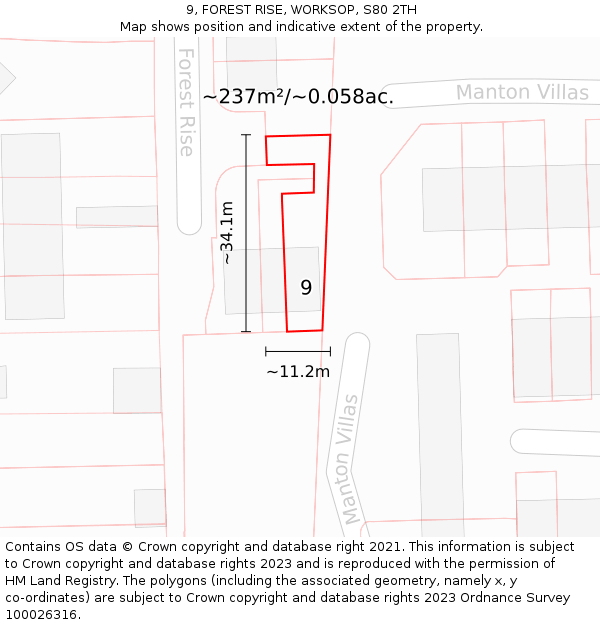 9, FOREST RISE, WORKSOP, S80 2TH: Plot and title map
