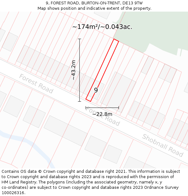 9, FOREST ROAD, BURTON-ON-TRENT, DE13 9TW: Plot and title map