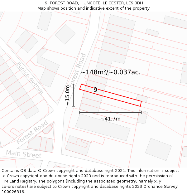 9, FOREST ROAD, HUNCOTE, LEICESTER, LE9 3BH: Plot and title map