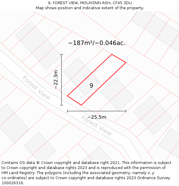 9, FOREST VIEW, MOUNTAIN ASH, CF45 3DU: Plot and title map