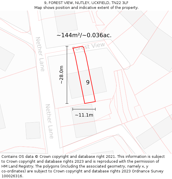 9, FOREST VIEW, NUTLEY, UCKFIELD, TN22 3LF: Plot and title map