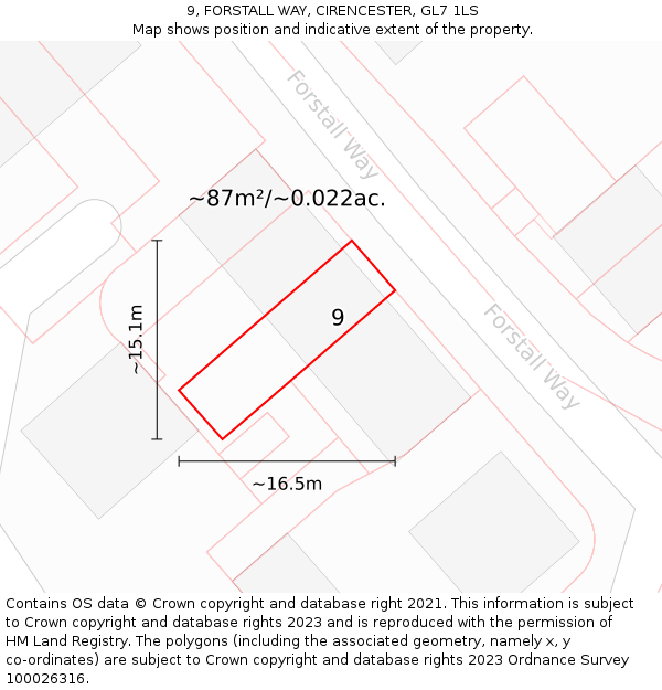 9, FORSTALL WAY, CIRENCESTER, GL7 1LS: Plot and title map