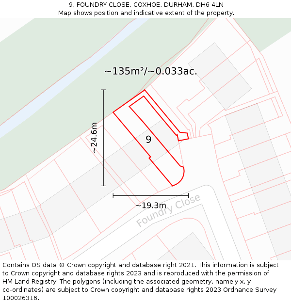 9, FOUNDRY CLOSE, COXHOE, DURHAM, DH6 4LN: Plot and title map