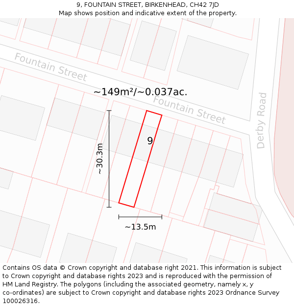9, FOUNTAIN STREET, BIRKENHEAD, CH42 7JD: Plot and title map