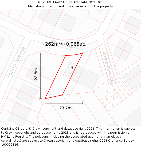 9, FOURTH AVENUE, GRANTHAM, NG31 9TS: Plot and title map