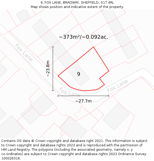 9, FOX LANE, BRADWAY, SHEFFIELD, S17 4RL: Plot and title map