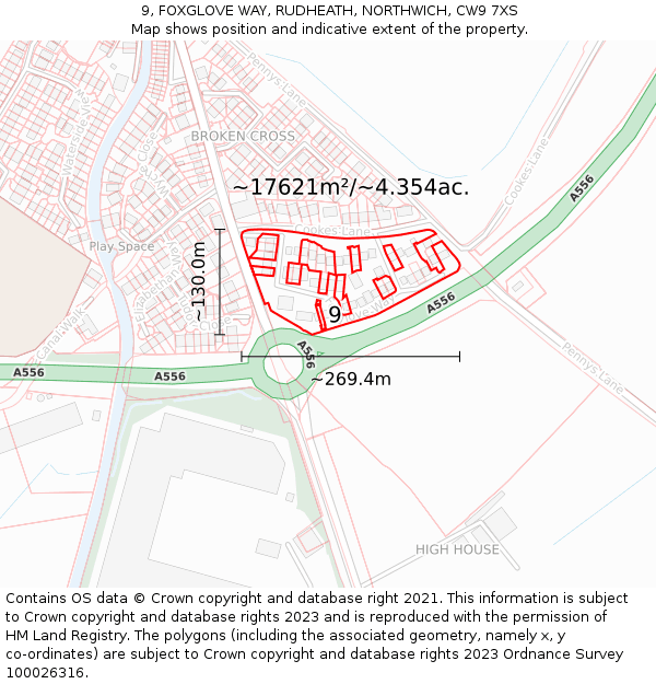 9, FOXGLOVE WAY, RUDHEATH, NORTHWICH, CW9 7XS: Plot and title map