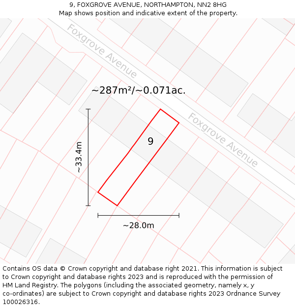 9, FOXGROVE AVENUE, NORTHAMPTON, NN2 8HG: Plot and title map