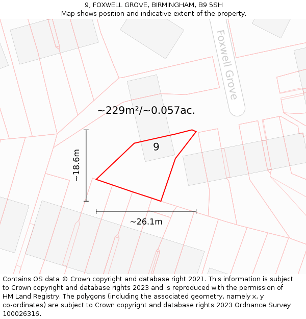 9, FOXWELL GROVE, BIRMINGHAM, B9 5SH: Plot and title map