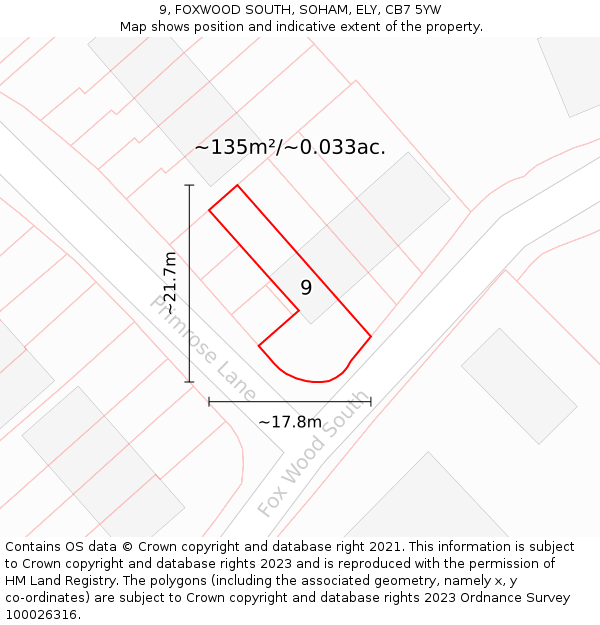 9, FOXWOOD SOUTH, SOHAM, ELY, CB7 5YW: Plot and title map
