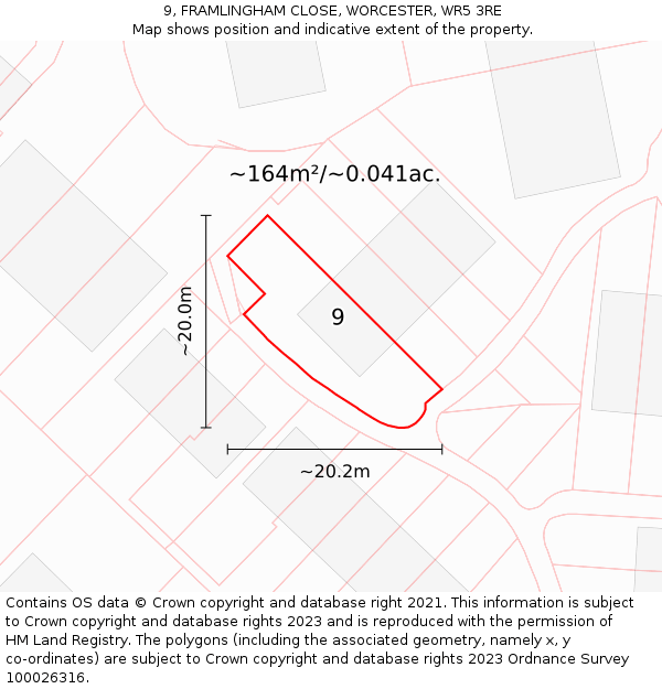 9, FRAMLINGHAM CLOSE, WORCESTER, WR5 3RE: Plot and title map