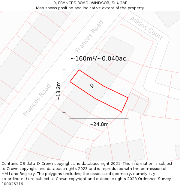9, FRANCES ROAD, WINDSOR, SL4 3AE: Plot and title map
