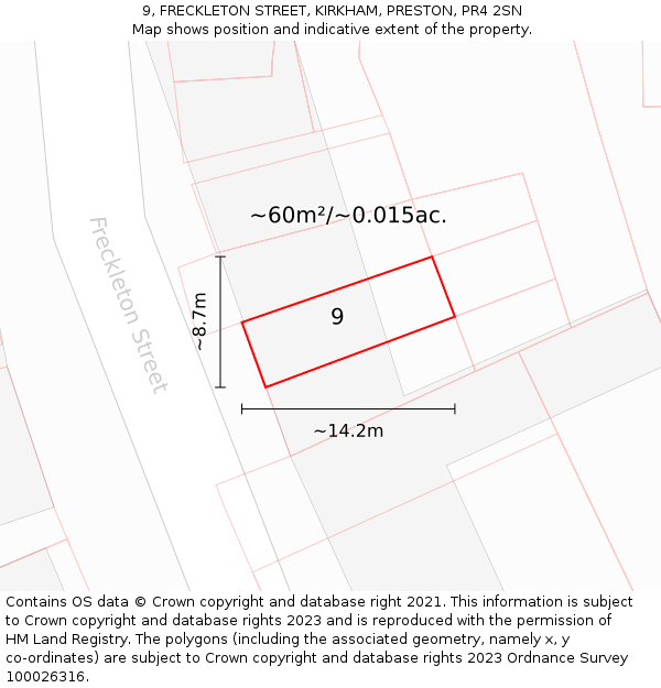 9, FRECKLETON STREET, KIRKHAM, PRESTON, PR4 2SN: Plot and title map