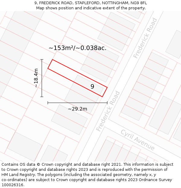 9, FREDERICK ROAD, STAPLEFORD, NOTTINGHAM, NG9 8FL: Plot and title map