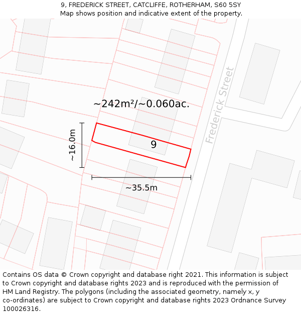 9, FREDERICK STREET, CATCLIFFE, ROTHERHAM, S60 5SY: Plot and title map