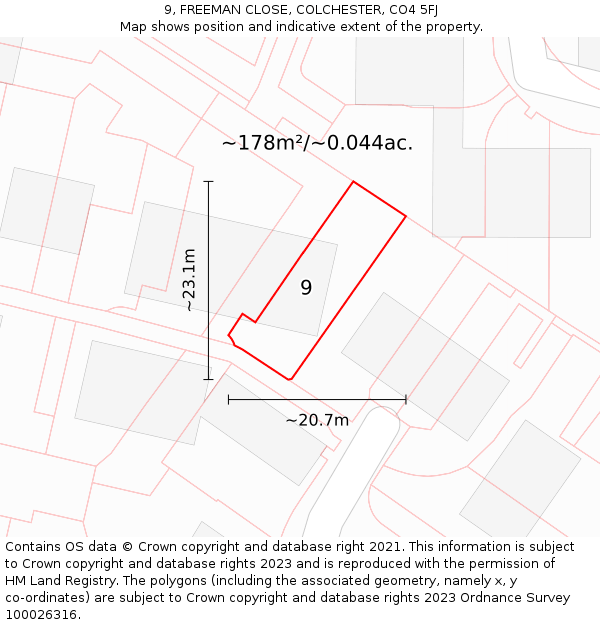 9, FREEMAN CLOSE, COLCHESTER, CO4 5FJ: Plot and title map