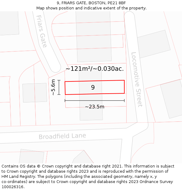 9, FRIARS GATE, BOSTON, PE21 8BF: Plot and title map
