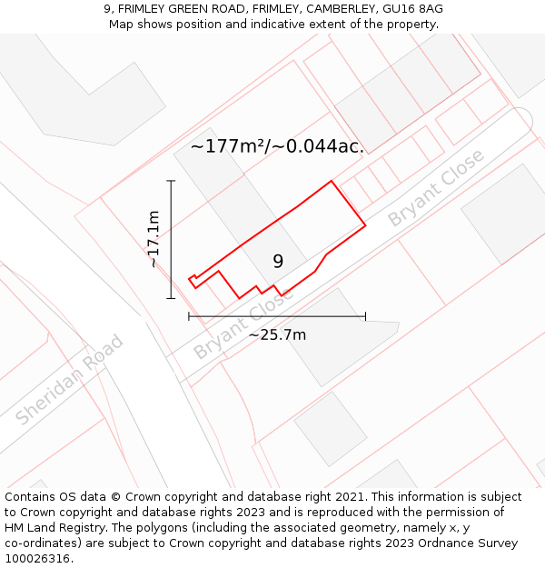 9, FRIMLEY GREEN ROAD, FRIMLEY, CAMBERLEY, GU16 8AG: Plot and title map