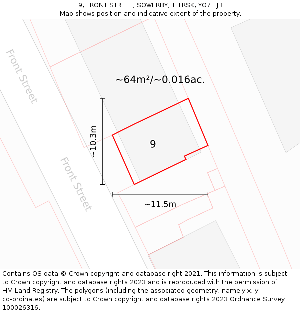 9, FRONT STREET, SOWERBY, THIRSK, YO7 1JB: Plot and title map