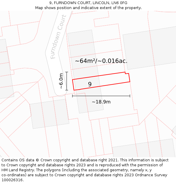 9, FURNDOWN COURT, LINCOLN, LN6 0FG: Plot and title map