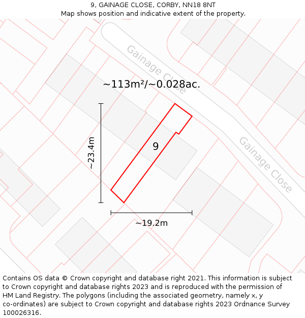 9, GAINAGE CLOSE, CORBY, NN18 8NT: Plot and title map