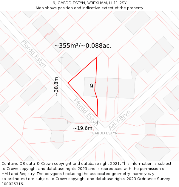 9, GARDD ESTYN, WREXHAM, LL11 2SY: Plot and title map