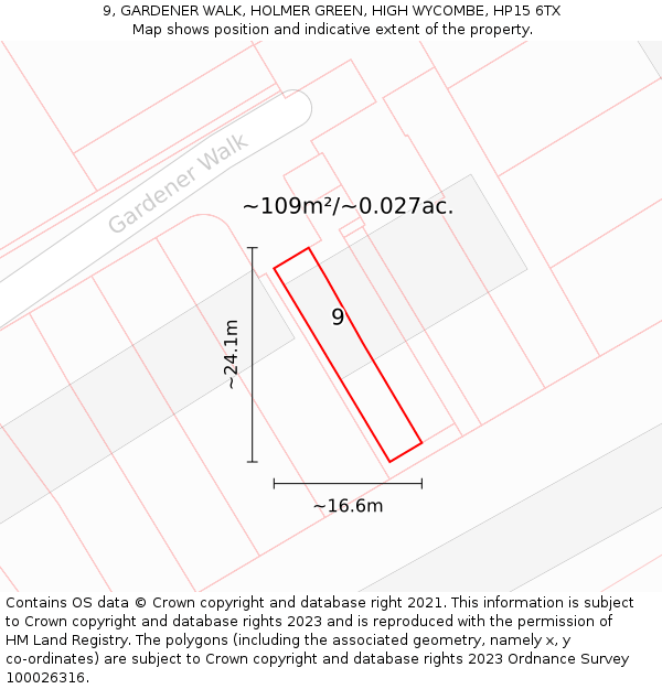 9, GARDENER WALK, HOLMER GREEN, HIGH WYCOMBE, HP15 6TX: Plot and title map