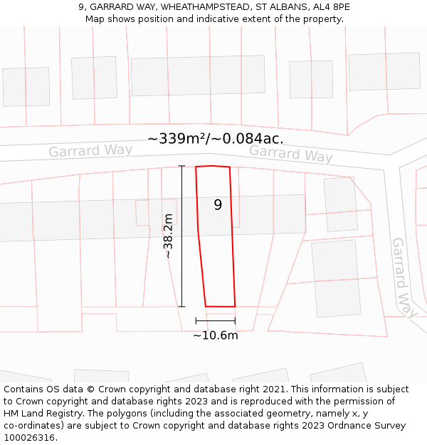 9, GARRARD WAY, WHEATHAMPSTEAD, ST ALBANS, AL4 8PE: Plot and title map