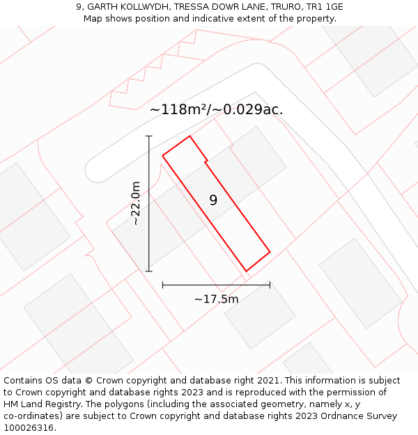 9, GARTH KOLLWYDH, TRESSA DOWR LANE, TRURO, TR1 1GE: Plot and title map