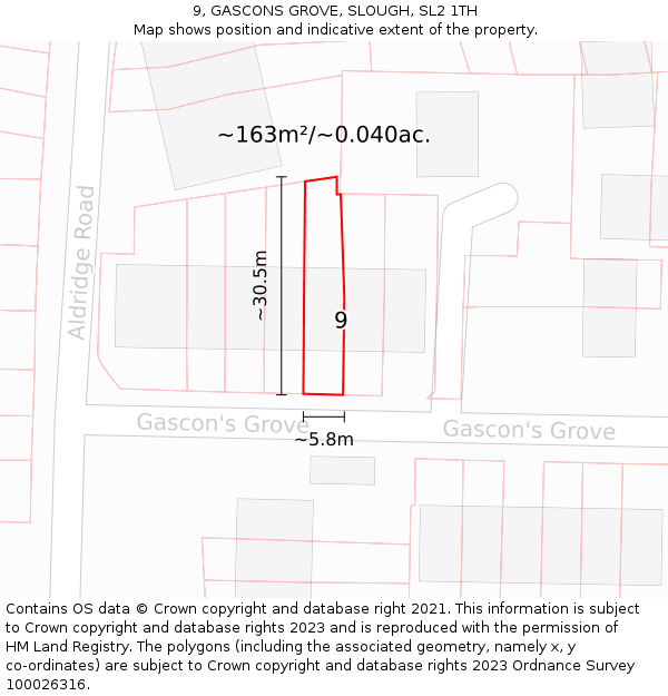 9, GASCONS GROVE, SLOUGH, SL2 1TH: Plot and title map