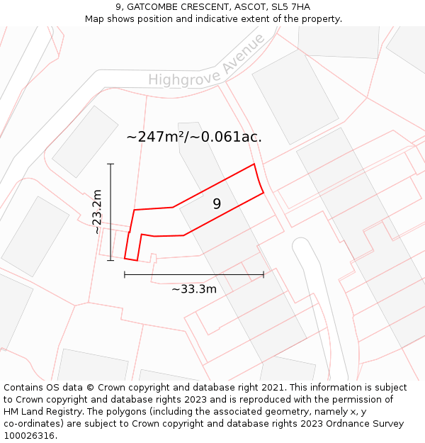 9, GATCOMBE CRESCENT, ASCOT, SL5 7HA: Plot and title map