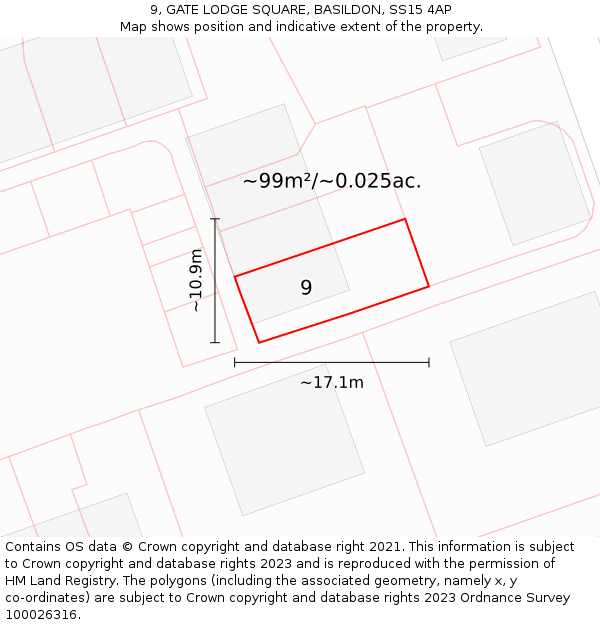 9, GATE LODGE SQUARE, BASILDON, SS15 4AP: Plot and title map