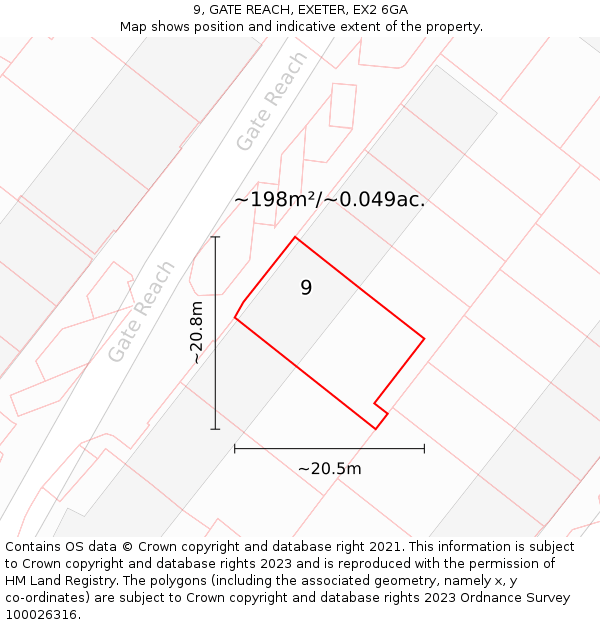 9, GATE REACH, EXETER, EX2 6GA: Plot and title map