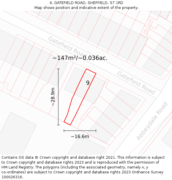 9, GATEFIELD ROAD, SHEFFIELD, S7 1RD: Plot and title map