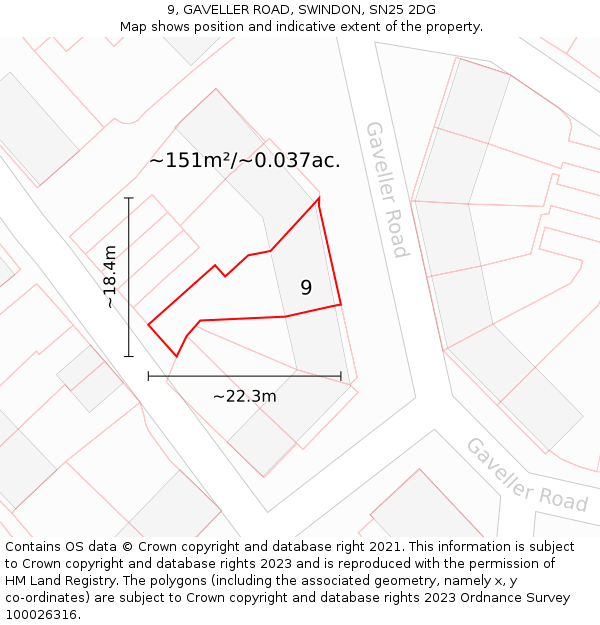 9, GAVELLER ROAD, SWINDON, SN25 2DG: Plot and title map