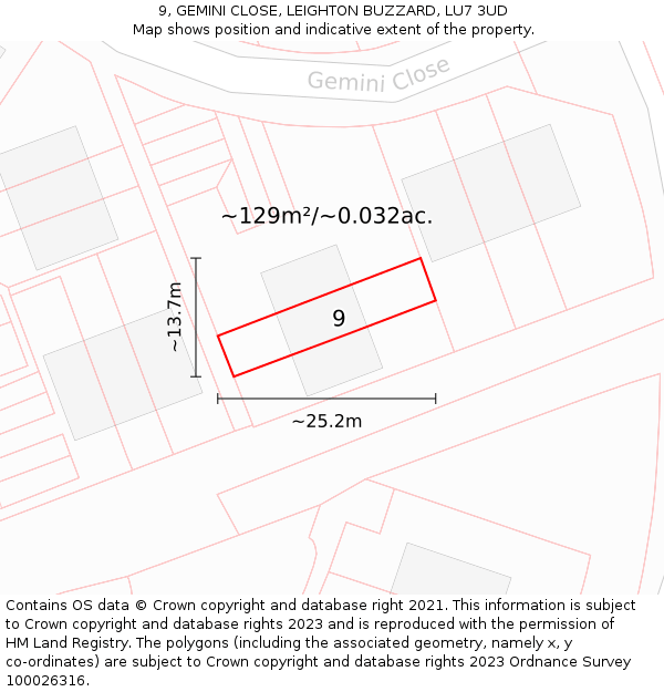 9, GEMINI CLOSE, LEIGHTON BUZZARD, LU7 3UD: Plot and title map