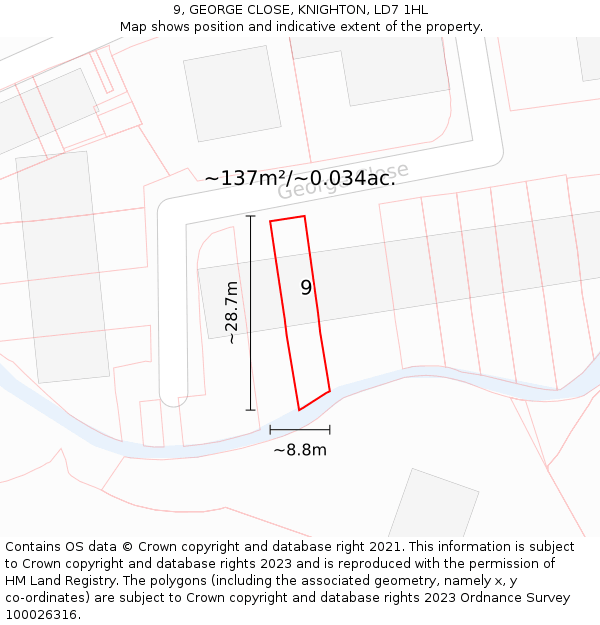 9, GEORGE CLOSE, KNIGHTON, LD7 1HL: Plot and title map